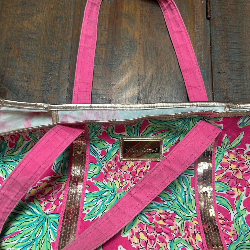 Lilly Pulitzer Spike the Punch Orchard Pink Sequins Tote Bag - Picture 9 of 10